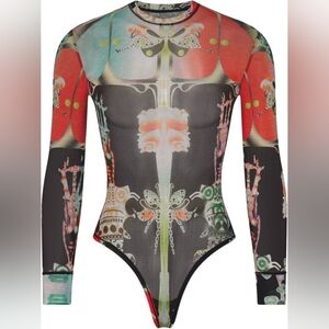 NWT SKIMS SUMMER MESH LONG SLEEVE THONG BODYSUIT IN ORCHID CABINET